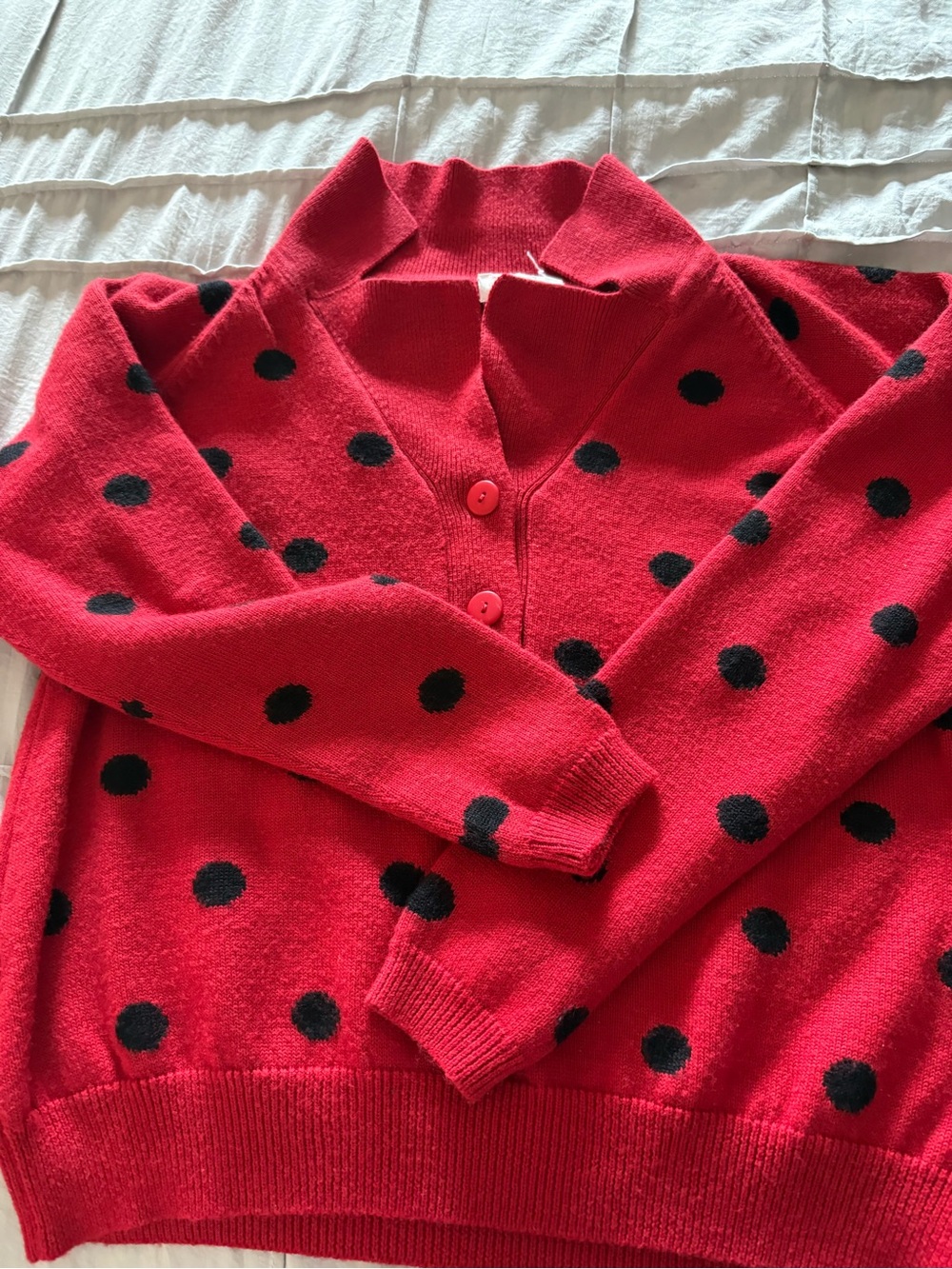 Vintage Red Polka Dot Women's Sweater - Button Front